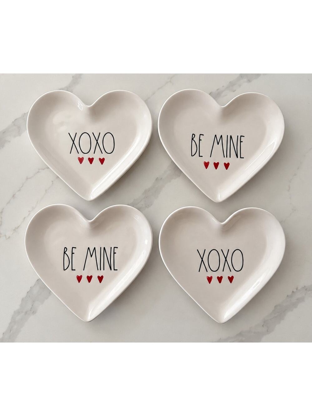 Rae Dunn XOXO & Be Mine Heart Shaped Plates Set of 4 Valentine Farmhouse Decor